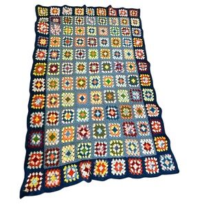 Granny Square Handmade Blanket Throw Multicolor Square Black‎